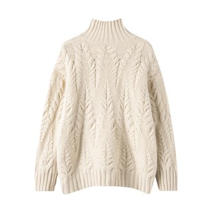 套头绞花毛衣 女半高领加厚羊绒打底衫 上身太气质 100羊绒衫