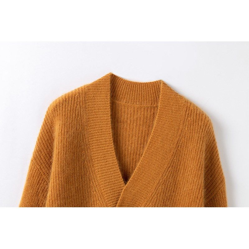 柔焦拉毛羊绒衫轻奢级100%拉毛山羊绒V领套头毛衣新款