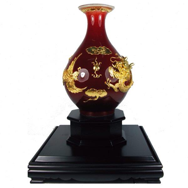 厦门漆线雕龙 老人祝寿礼品 客厅摆件陶瓷砂金花瓶 家居装饰品