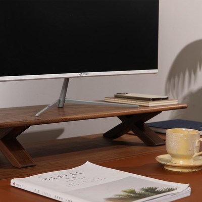 黑胡桃实木台式电脑增高架显示器笔记本垫高底座办公室桌面置物架