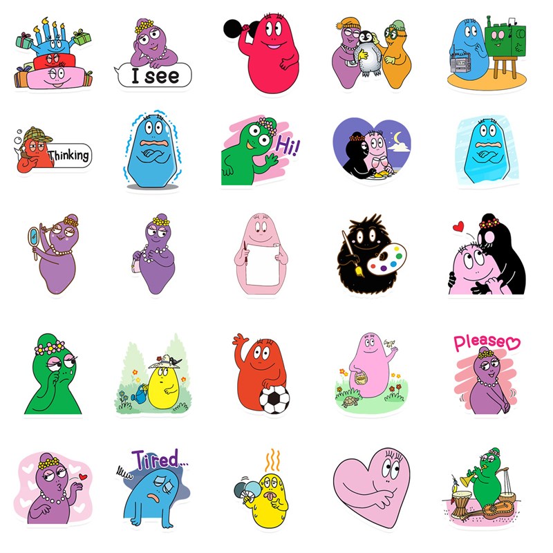 新款50张巴巴爸爸可爱卡通涂鸦炫彩贴纸装饰笔记本头盔相框画手账