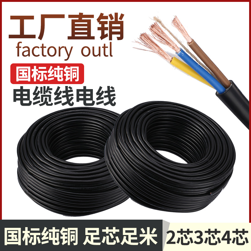 电线RVV2芯3芯1 1.5 2.5 4 6平方护套线防水防冻纯国标铜芯电缆线