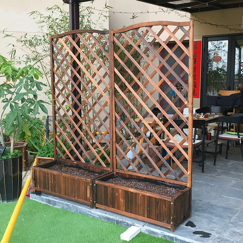 防腐木栅栏花盆网格户外爬藤架花箱隔断花架阳台种菜碳化木花盆