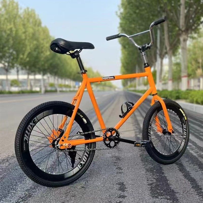 爆改橄榄链动f作把死飞自行车20寸翘头可改装男女学生山地公路车