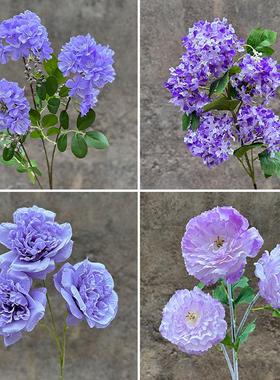 深紫色婚庆仿真花 深紫色秋紫灰婚礼堂软装手捧路引装饰假花