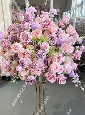 出口货源梦幻婚礼堂仿真花花艺橱窗背景插花装饰路引花紫色65cm球