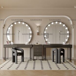 影楼婚纱店专业化妆台带灯奶油风美容院摄影纹绣工作室专用梳妆台