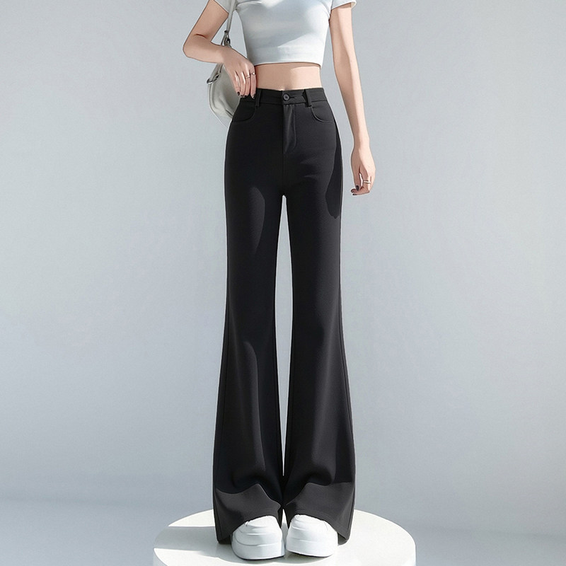 黑色西装微喇裤2026早春新款高腰松紧修身显瘦女士气质弹力喇叭裤