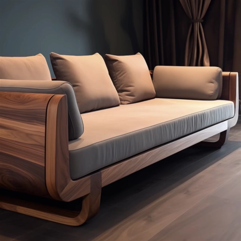 宋式美学北美胡桃木沙发中古风布艺F沙发客厅现代简约轻奢实木家