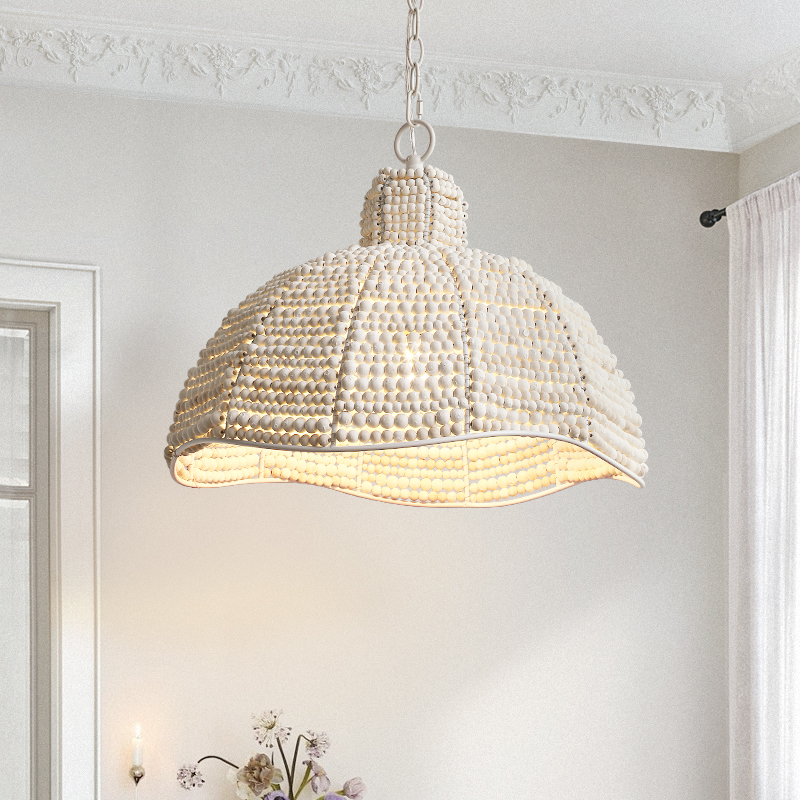 凯乔  手工木珠餐厅岛台灯法式复古简约卧室灯具美U式创意中古吊