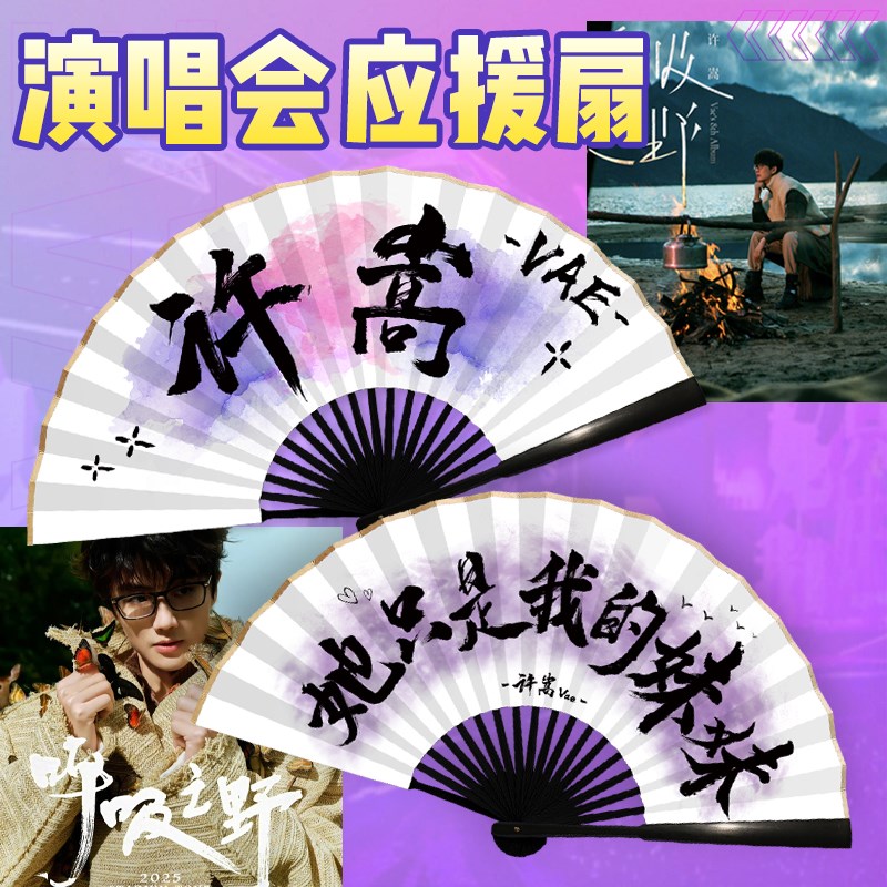 许嵩演唱会应援扇子呼吸之v野周边书法折扇礼物折叠扇绢布扇可定