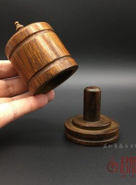 木盒盒子小圆形仿指扳仿古梨收纳盒木雕摆件木仿老花盒老物件收藏