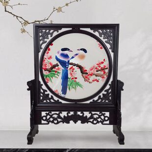 摆件小屏风松鹤工艺花刺绣绣鸟双面绣绣礼物包邮长手工中国送蜀辈