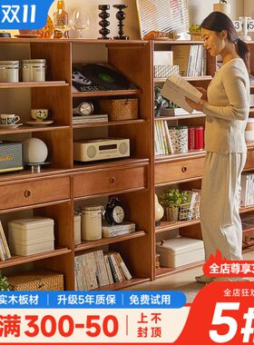 收纳架多功能家用书柜靠柜一体多层网红墙组合书架矮柜实木置物架