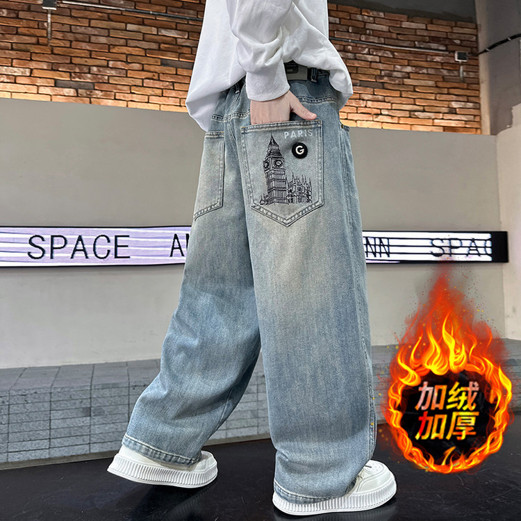 秋冬加绒男童牛仔裤15