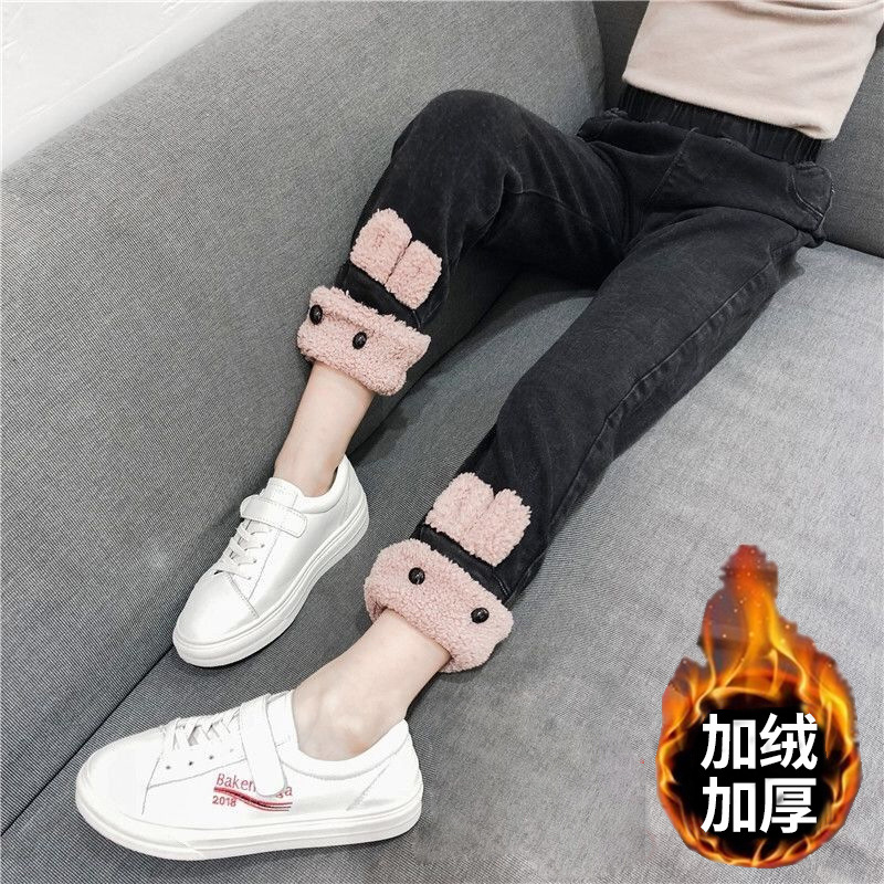 童装女童牛仔裤加绒加厚秋冬款中大童打底裤儿童保暖裤女孩棉裤子