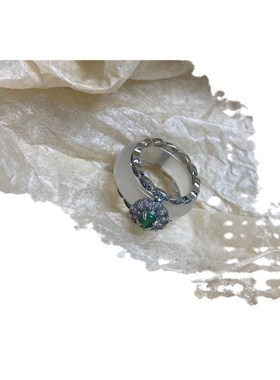 冰种玉髓锆石戒指女玛瑙玉戒圈固定圈闭口指环媲美翡翠两用食指戒