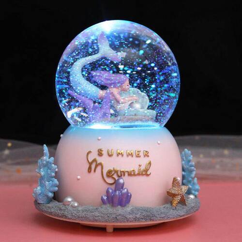 水晶球音乐盒雪花旋转生日礼物美人鱼公主送七夕八音儿童女孩节女