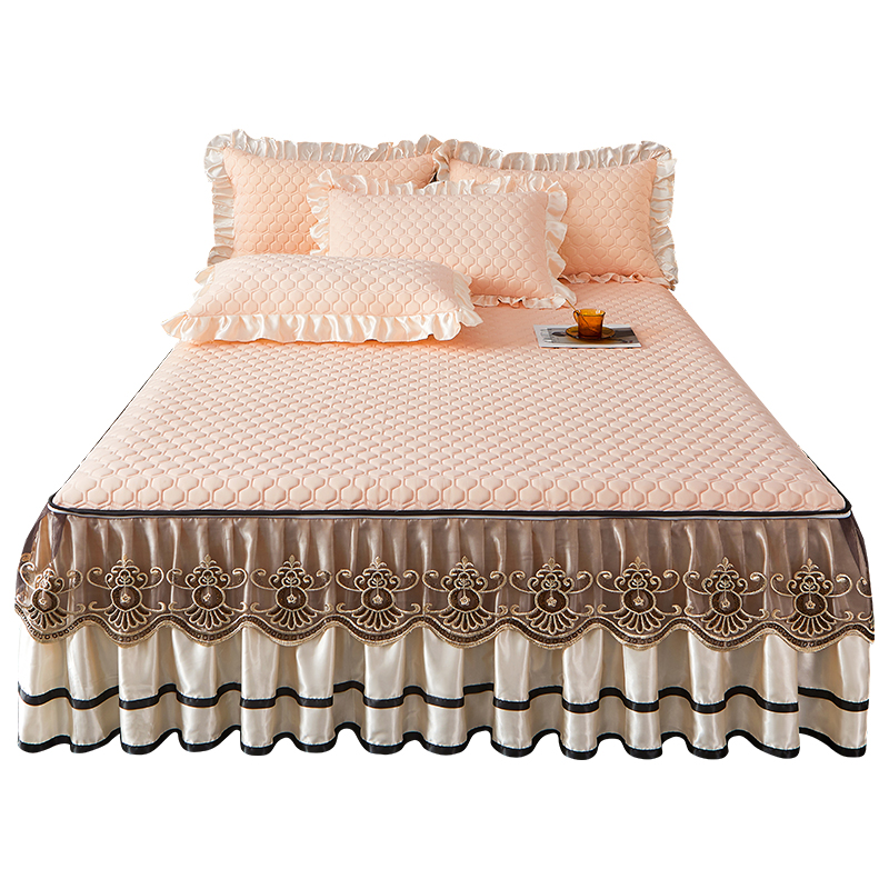 欧式床裙款乳胶凉席冰丝席三件套天然席子凉席床单床罩夏季空调席