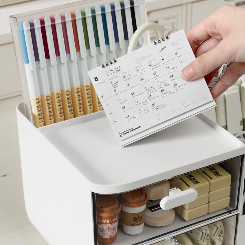 桌面文具收纳盒抽屉式大容量多功能整理盒学生笔筒桌上分格置物架
