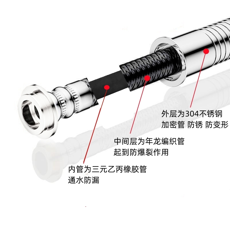 化妆室喷枪软管耐用防爆裂 三层防护304不锈钢淋浴喷头洗头牀水管