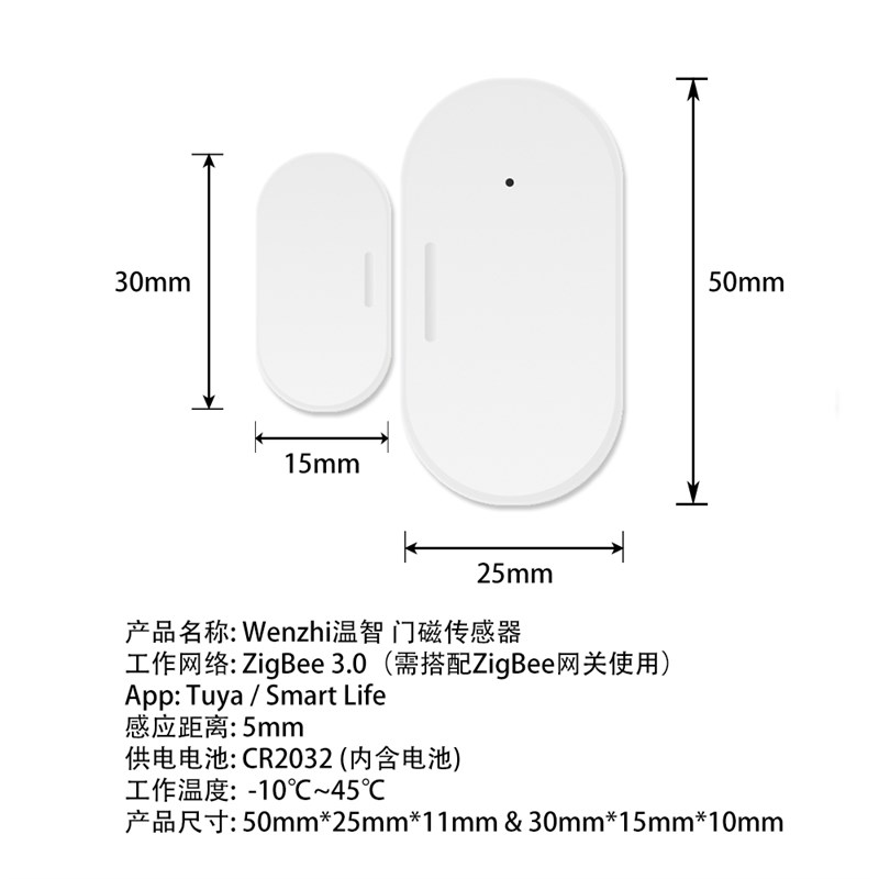 涂鸦ZigBee3.0智能门磁窗磁感测器防盗门窗磁app控制CR2302电池