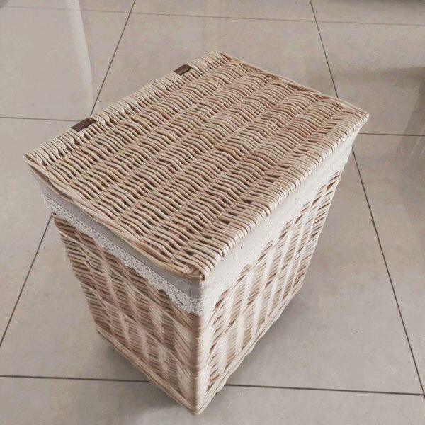 家用高品质手工编织柳编方形脏衣篮精品大储物箱带盖带滑轮送布套