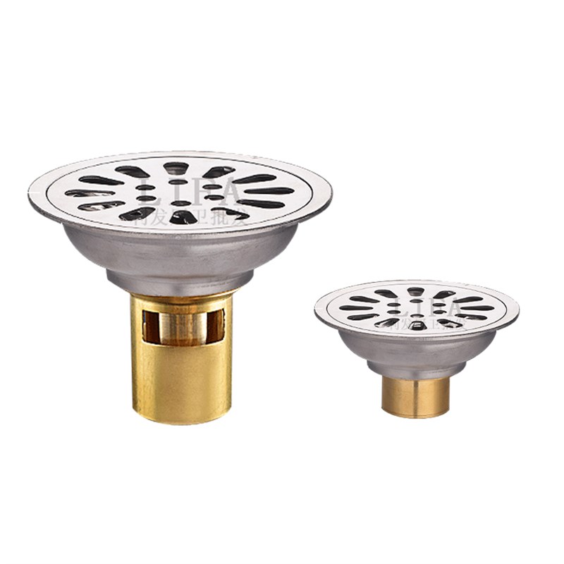 正304不锈钢防臭地漏卫生间9cm亮光铜芯圆形洗衣机两用40管50管