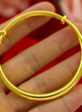 送戒指35克圆柱传承黄金色推拉光面24K越南沙金999手镯女正品首饰