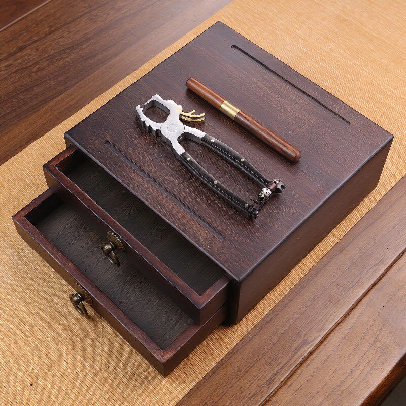 普洱茶饼防潮一双层收纳盒不锈钢茶钳实木分茶盘茶针开茶器分茶盒