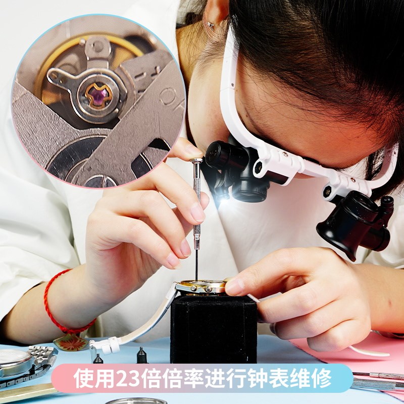 眼镜型头戴式放大镜双目带灯电子维修钟表专用高清手机电路板老花