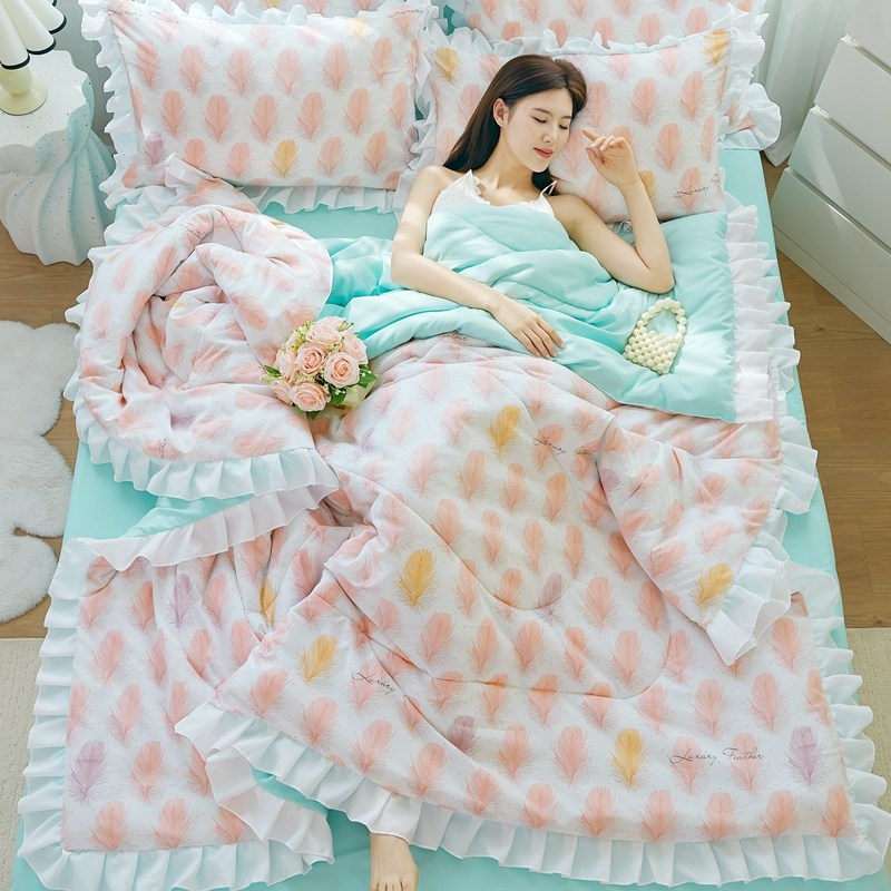 夏季夏凉被四件套花边荷叶边空调被凉感I夏被单双人薄被子学生拼
