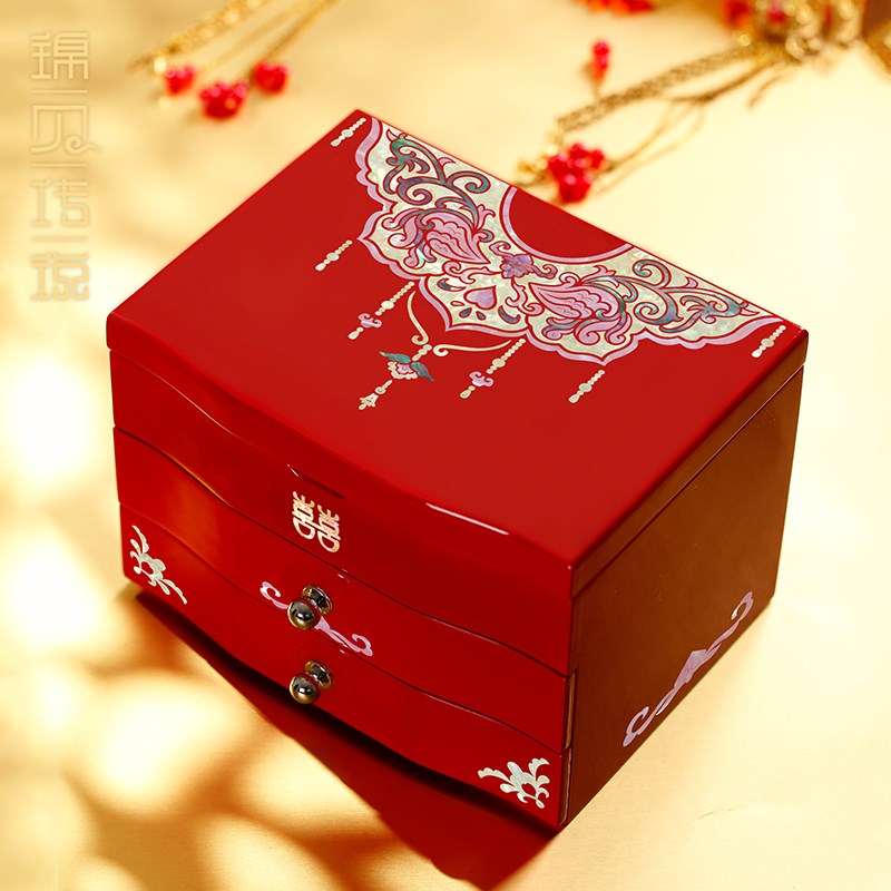 锦贝闺蜜b结婚送新人新娘礼物漆器首饰盒螺钿实木盒【云肩】收纳
