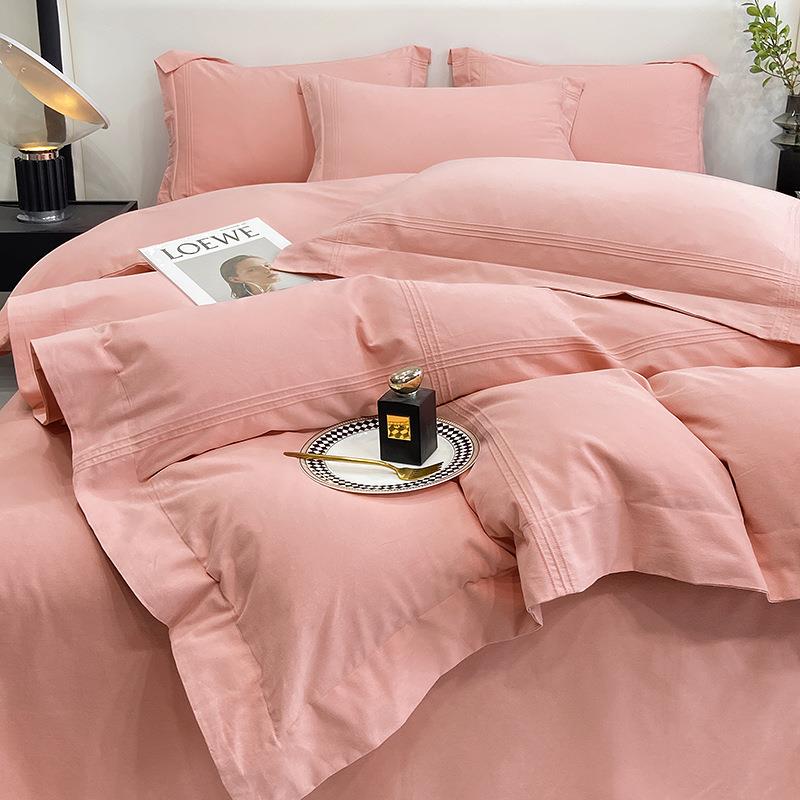 轻奢风纯色全棉磨毛四件套纯棉被套加厚保暖秋冬床单简约床上用品