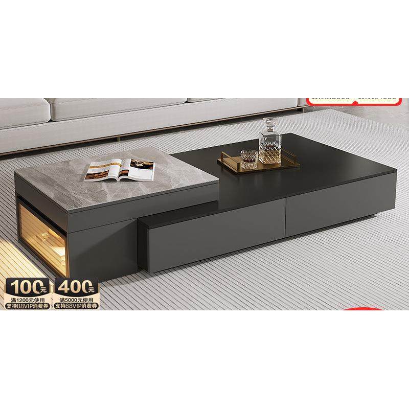 ft轻奢岩板茶几小户型客厅家用长方形实木可伸缩升降茶几电视柜定