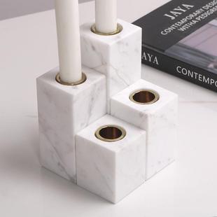 轻奢风大理石烛台创意方形腊烛台客厅主卧室软装饰品样板房摆件