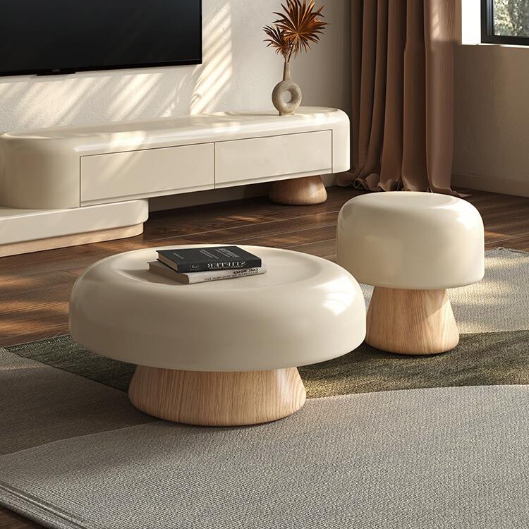 新款高端实木蘑菇组合茶几小户型客厅家用奶油茶几电视柜落地伸缩