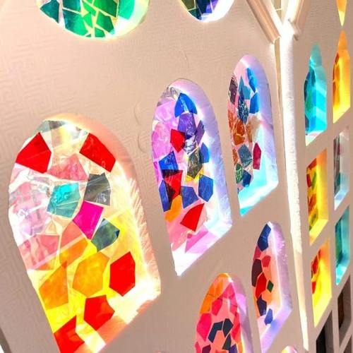 彩色玻璃纸配件透明幼儿园 手工透光串灯笼红色教学反光星星月亮