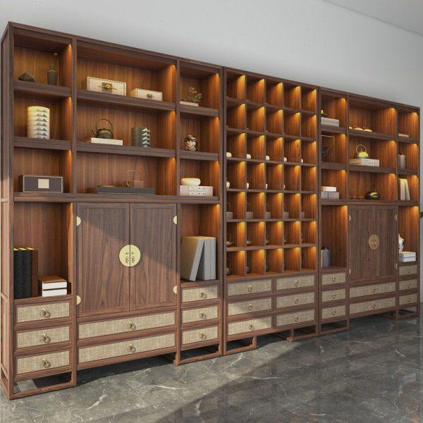 黑胡桃木新中式实木书柜定制整墙展示柜老榆木组合柜子茶叶展物柜,住宅家具,组合书柜,淘宝优惠券,粉丝福利购,淘宝优惠卷