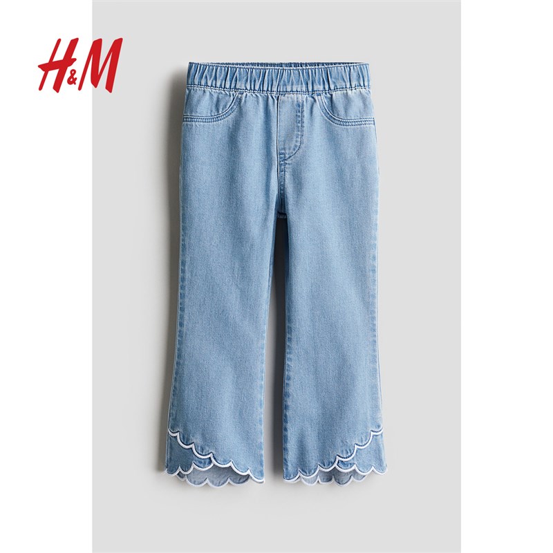 HM童装女童牛仔裤2025夏季新款弹力松紧腰喇叭宽松长裤1268292