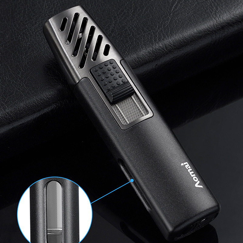 AM7207长条大火力焊枪充气雪茄防风火机透明可视气仓充气火机