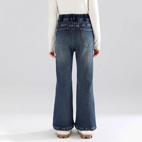 女童复古时髦牛仔裤中大童秋冬季修身洋气喇叭裤儿童加绒加厚裤子