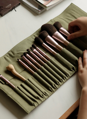 Cerro Qreen绿色帆布化妆刷包便携化妆刷收纳包收纳袋化妆刷笔袋