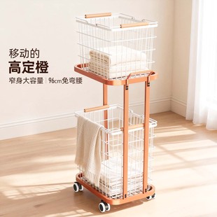 双层脏衣篮家用脏衣篓浴室脏衣服分类收纳筐带轮可移动推车置物架