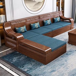 小户型轻奢客厅两用家具金丝中式全套组合胡桃木实木沙发储物简约