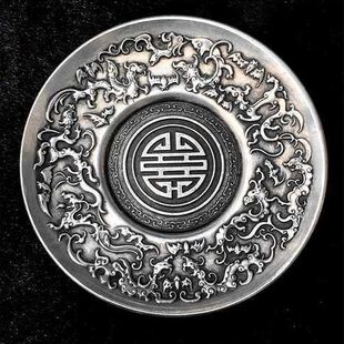 铜圆形银盘茶铜盘子碟复古家用九凤献寿摆件碟镀铜茶托白纯铜供佛