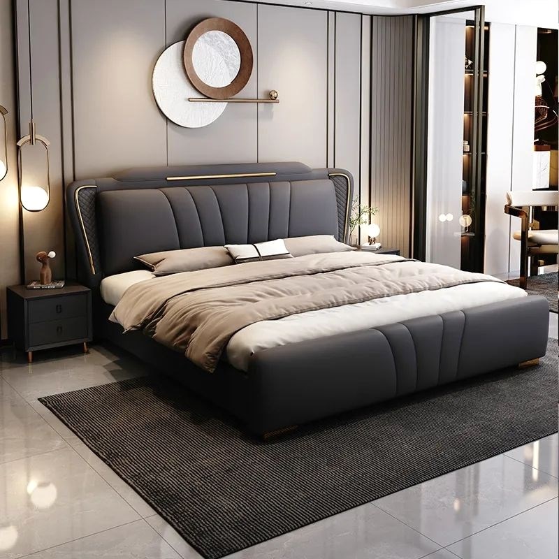 佰尔帝意式轻奢主卧大床双人床u1.8x2米真皮储物婚床1.5米网红皮