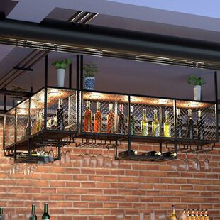 吧台工业风吊酒瓶红酒杯架式酒柜置物架倒挂式悬挂架吊酒架架杯架