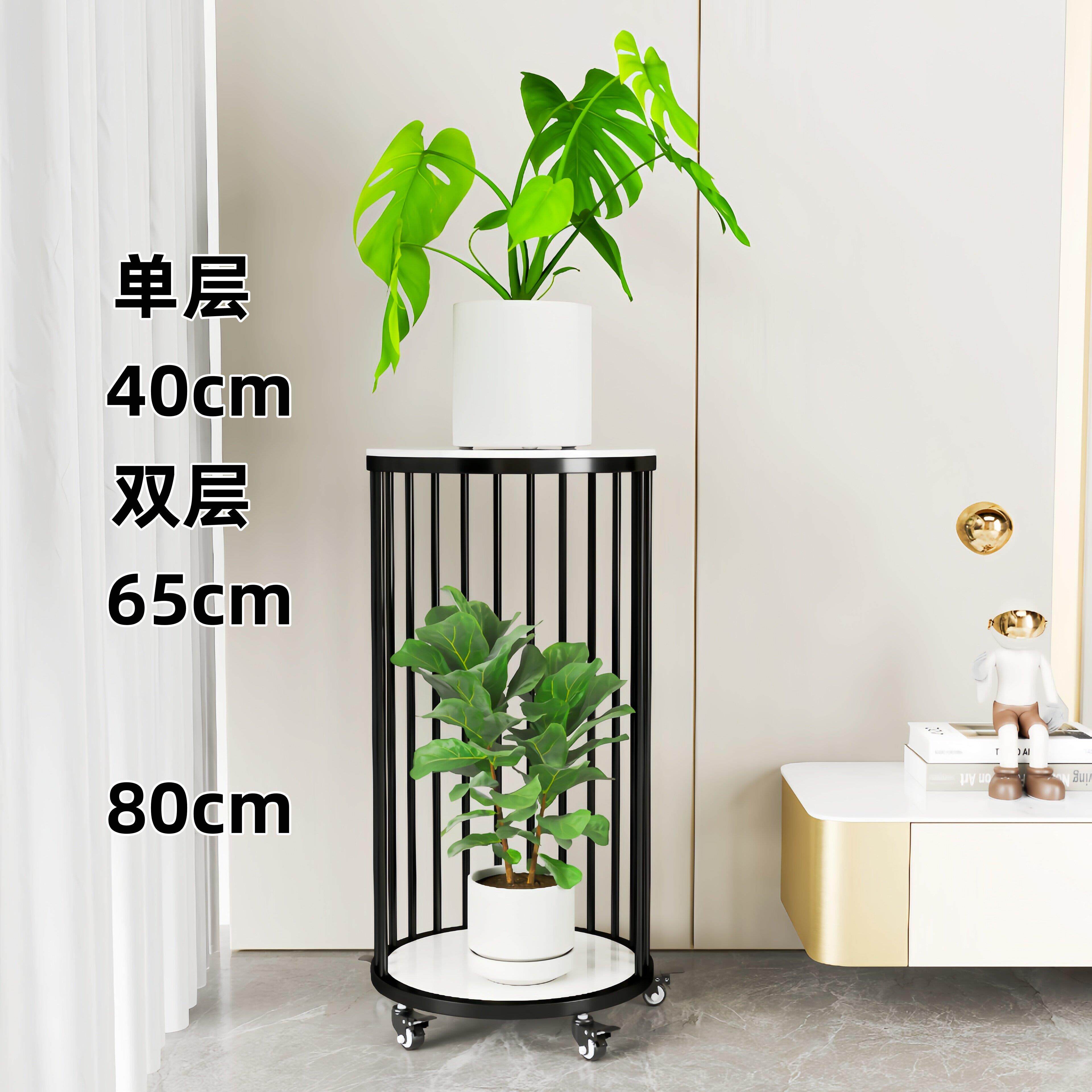 圆形移动花盆架花盆置物架客厅轻奢室内家用岩板花几花卉双层花架