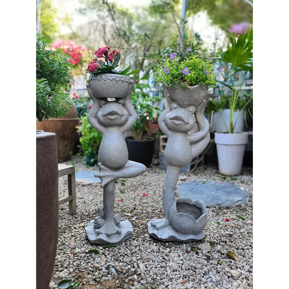 瑜伽青蛙花盆一楼小院装饰创意景观造景露台布置花园庭院落地摆件